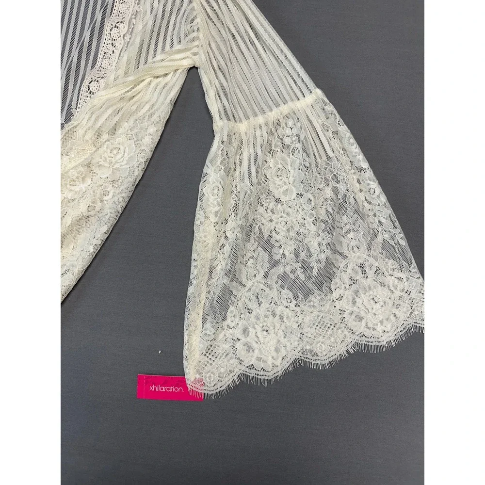 NWT* Ivory Lace Xhilaration Sheer Bell Sleeve Open Front Women's Cardigan XL - Picture 3 of 8